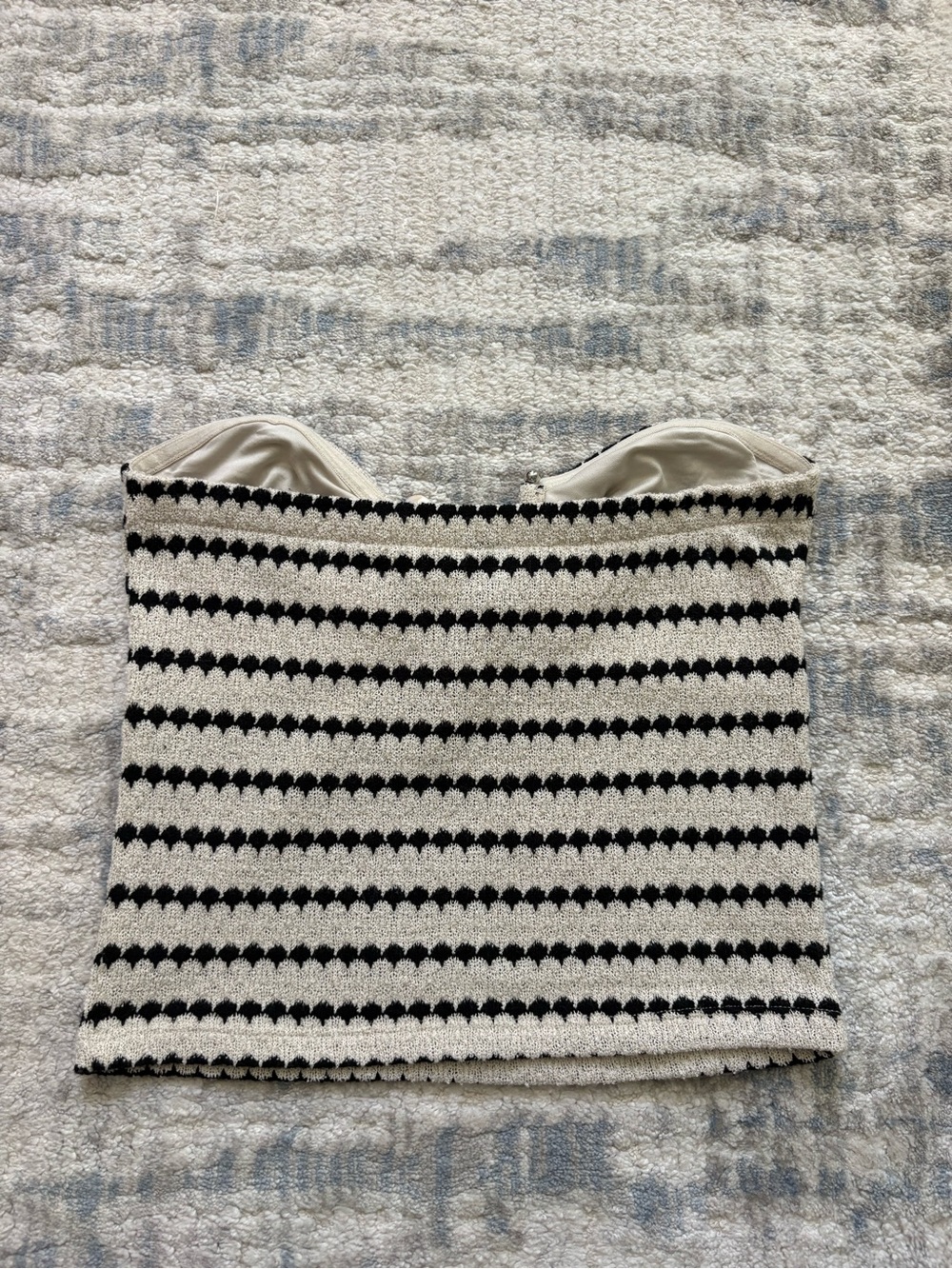 Worn Once H&M Black and Cream Striped Knit Tube Top with Bead Detail - Picture 2 of 2